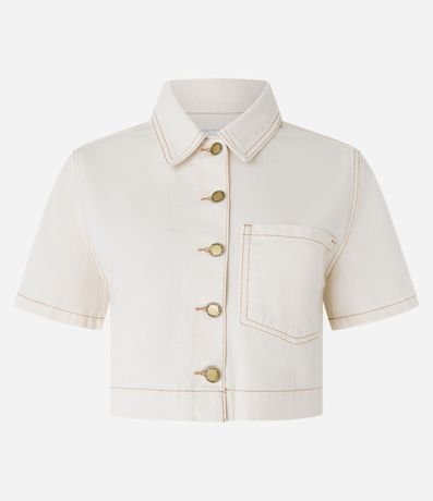 Camisa Cropeed em  Sarga con Bolsillo y Costura Aparente
