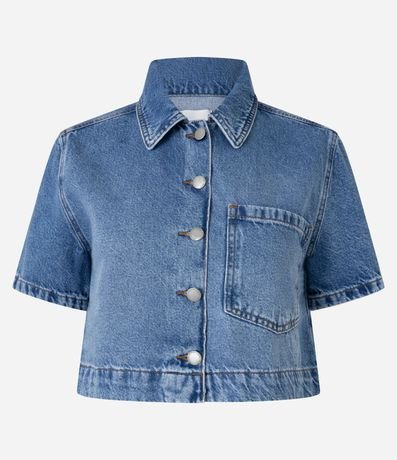 Camisa Cropped en Jeans con Botones y Bolsillo