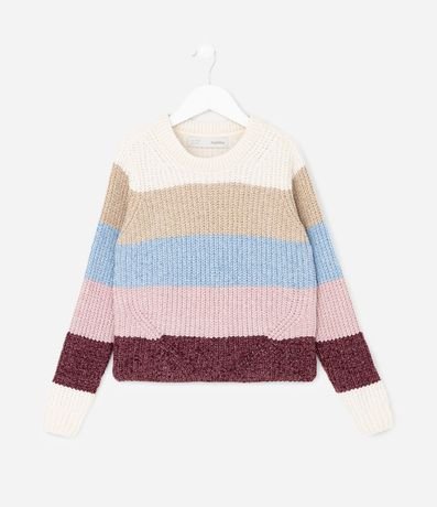 Suéter Infantil Chenille con Rayas en Bloques de Colores – Talle 7 a 16