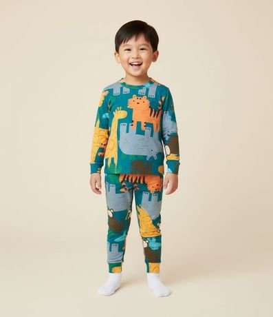 Pijama Infantil Largo en Plush con Estampado de Animales – Talle 2 a 6 años
