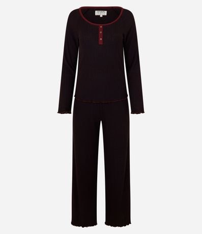 Pijama Larga en Rib con Blusa y Pantalón 4