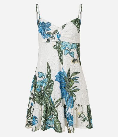 Vestido Corto Evasê con Detalles Frunzidos y Estampa Tropical 5