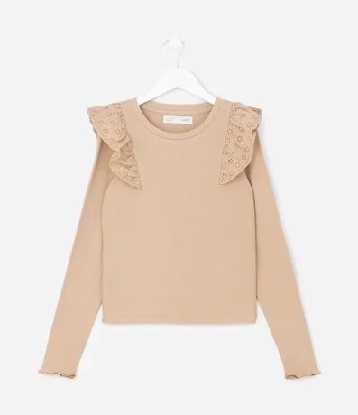 Remera Infantil Rib con Volado de Broderie – Talle 5 A 14 años