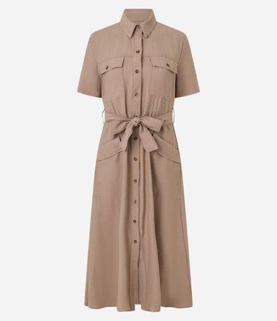 Vestido Midi en Sarga con Bolsos Utilitários y Lazo 5