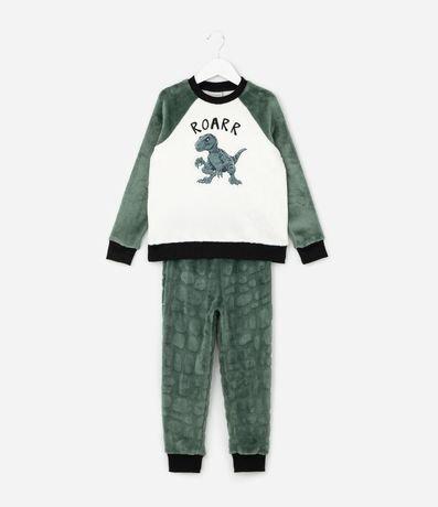 Pijama Infantil en Plush Estampado Dino ROARR - Talle 5 a 14 años