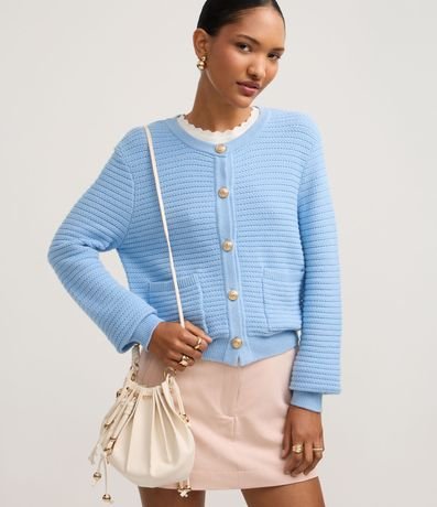 Cardigan Texturizado en Punto con Botones Metalizados