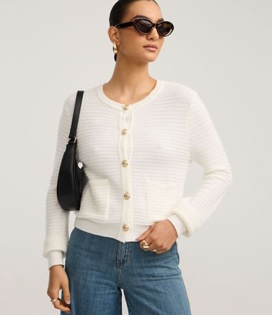 Cardigan Texturizado en Punto con Botones Metalizados