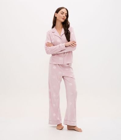 Pijama Americano Largo en Plush y Estampa de Lunares