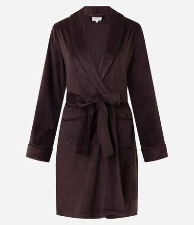 Bata de Baño en Plush con Manga Larga y Lazo en la Cintura