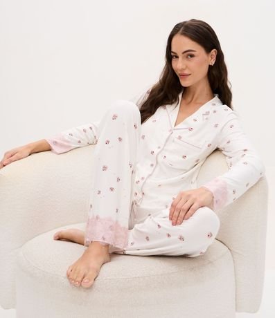 Pijama Americano Largo Peach Touch con Estampa Floral 1