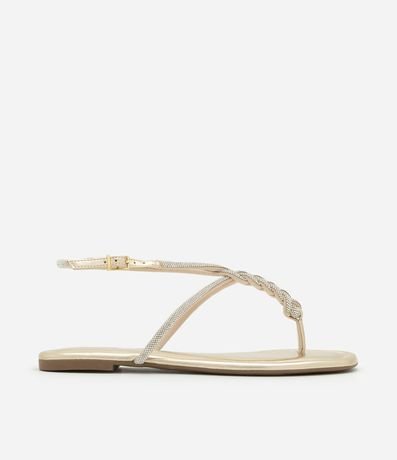 Sandalia Plana con Tiras Tranzadas Brillosas