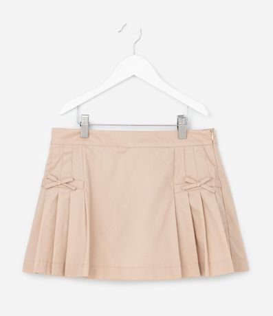 Short Pollera Infantil en Sarga con Pliegues y Moña - Talle 5 a 16 años 2