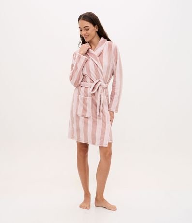 Bata de Baño en Fleece Listrado con Cinta