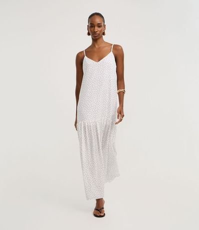 Vestido Evasê Largo en Crepé con Estampa de Lunares