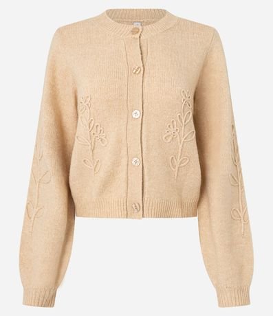 Cardigan en Punto con Botones y Bordado Floral 4