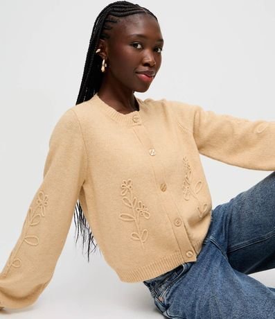 Cardigan en Punto con Botones y Bordado Floral 3