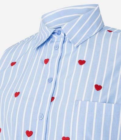 Camisa Alargada en Tricolina con Bordado de Corazones y Rayas 4