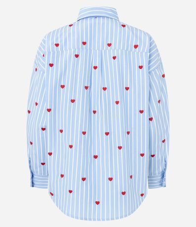 Camisa Alargada en Tricolina con Bordado de Corazones y Rayas 5