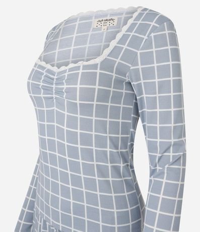 Pijama Largo en Rib de Cuadros con Escote de Encaje 5