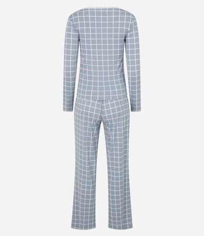 Pijama Largo en Rib de Cuadros con Escote de Encaje 6