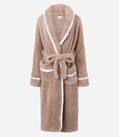Bata de Baño Manga Larga en Sherpa con Biés Contrastantes