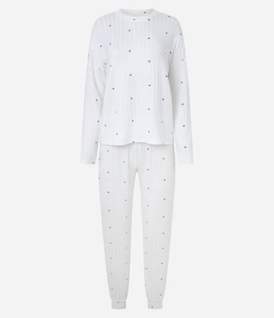 Pijama Largo en Punto con Estampa de Cerezas