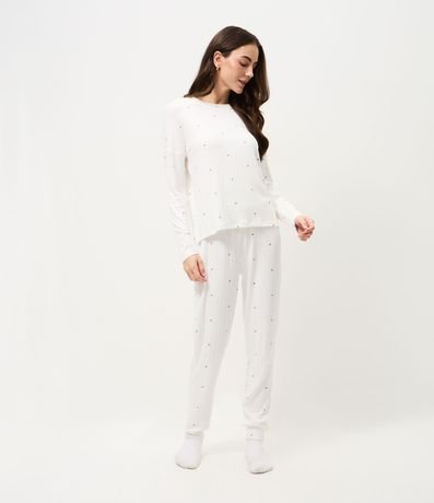 Pijama Largo en Punto con Estampa de Cerezas