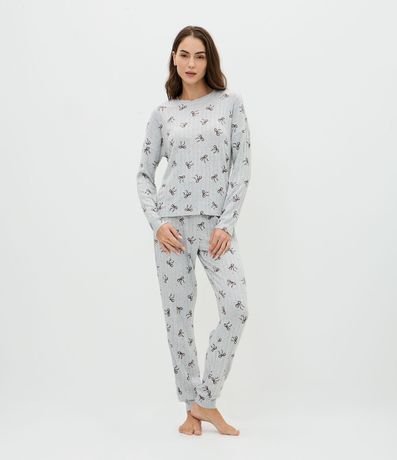 Pijama Largo en Punto con Estampa de Lacitos
