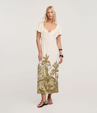 Vestido Largo con Manga Godê y Estampa Oro Negro 2