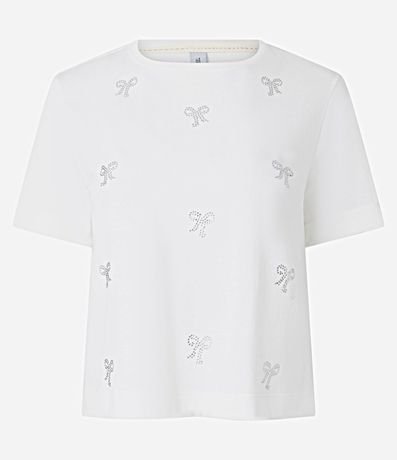 Remera T-shirt en Algodón con Lazos en Aplicación de Hotfix