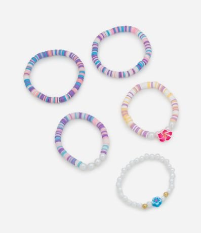 Kit 05 Pulseras Infantiles con Colgante de Flor Único