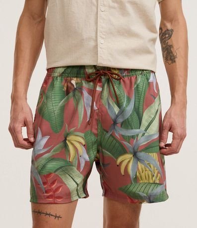 Bermuda de Baño en Microfibra con Estampado Follaje con Banana 2