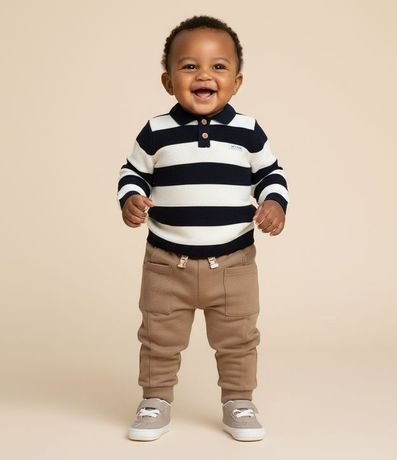 Saco Infantil en Punto con Cuello Polo y Rayas – Talle 0 a 18 Meses