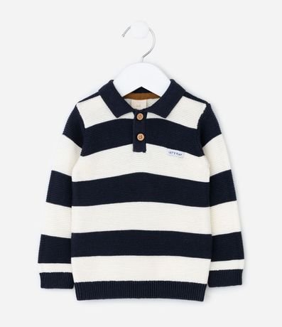 Saco Infantil en Punto con Cuello Polo y Rayas – Talle 0 a 18 Meses 2