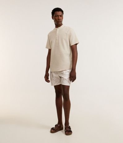 Bermuda de Banho en Microfibra con Estampado Floral Sobre Tom