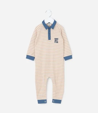 Mono Infantil Listrado en Suedine con Cuello Polo – Talle 0 a 18 Meses