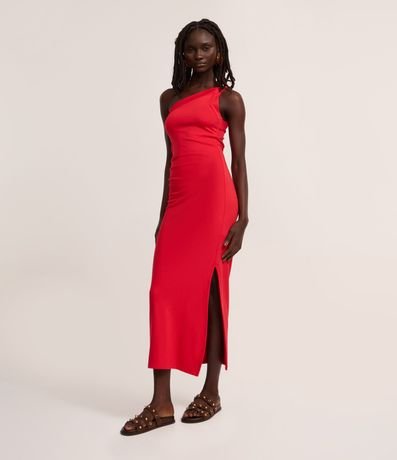 Vestido Long Midi de Viscosa con un Hombro y Abertura