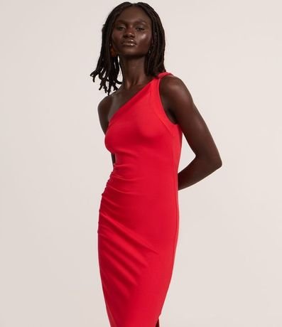 Vestido Long Midi de Viscosa con un Hombro y Abertura 2