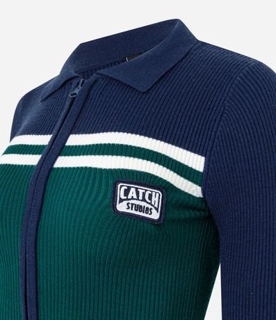 Blusa Cuello Polo en Punto con Estampado Náutica y Cremallera 2