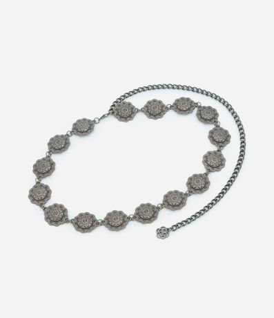 Cinturón Mediano en Cadena de Metal con Detalles de Flores