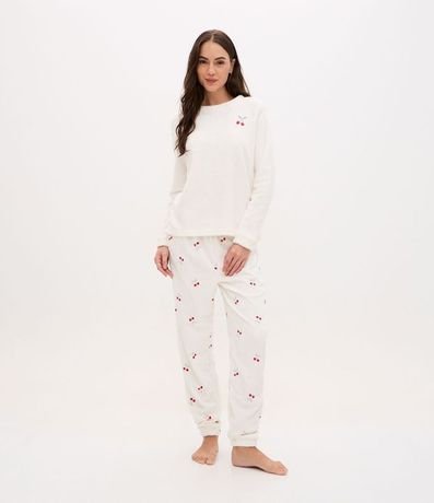 Pijama Largo en Fleece con Estampado de Cereza