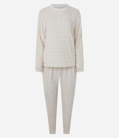 Pijama Largo en Fleece con Estampa de Cuadros Vichy