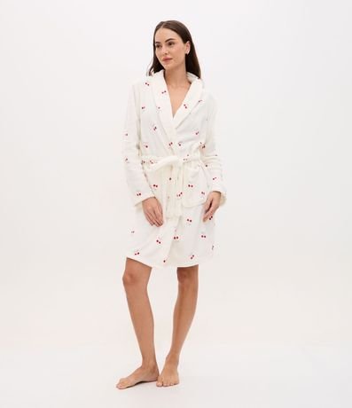 Bata de Baño Regular en Fleece con Estampa de Cerezas