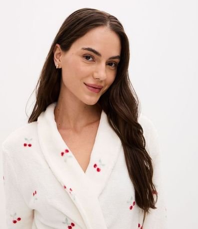 Bata de Baño Regular en Fleece con Estampa de Cerezas 2