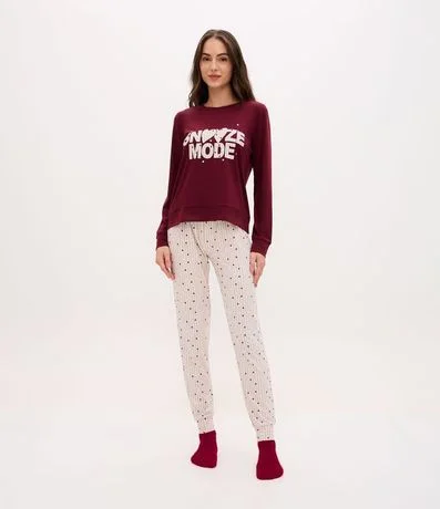 Pijama Larga en Peach Touch con Estamp de Lunares