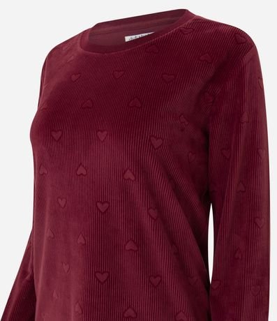 Pijama Largo en Plush con Textura de Corazones y Canelado 5