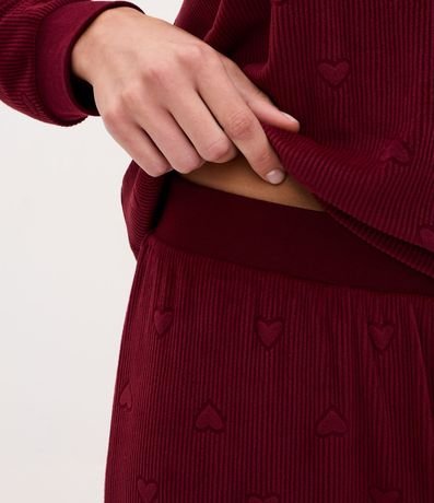 Pijama Largo en Plush con Textura de Corazones y Canelado 3