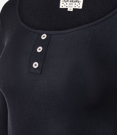 Blusa Pijama Acanalada con Botones en el Cuello Redondo 2