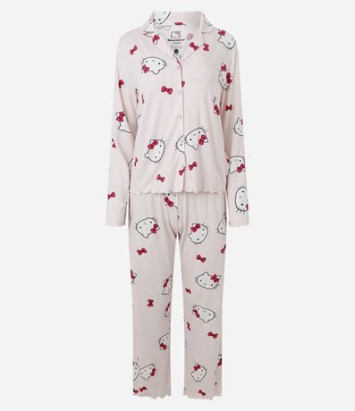 Pijama Americana Larga en Peach Touch con Estampa de Hello Kitty
