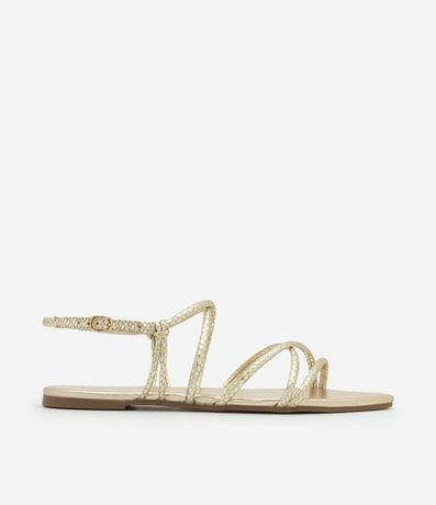 Sandalia Plana con Punta de Hoja y Tiras con Efecto Culebra